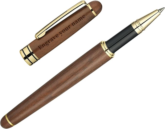 BEILUNER Luxury Personalized Wood Ballpoint Pen Writing Set,Walnut-Elegant Fancy Nice Gift Pen Set for Signature Executive Business Office Supplies - Christmas Gift Boxed with Extra Refills (Black)