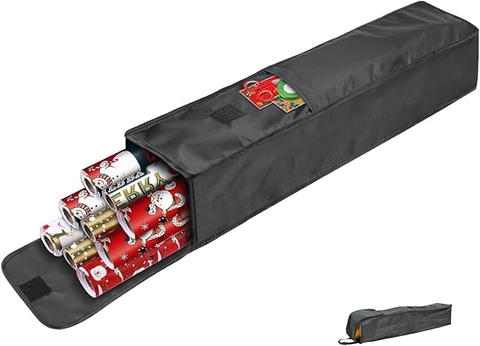 Newbob Wrapping Paper Organizer Storage, 31" Christmas Wrapping Paper Holder for 9 Standard Rolls, Waterproof Gift Wrap Storage Bag with Side Pocket & Handles