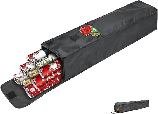 Newbob Wrapping Paper Organizer Storage, 31" Christmas Wrapping Paper Holder for 9 Standard Rolls, Waterproof Gift Wrap Storage Bag with Side Pocket & Handles
