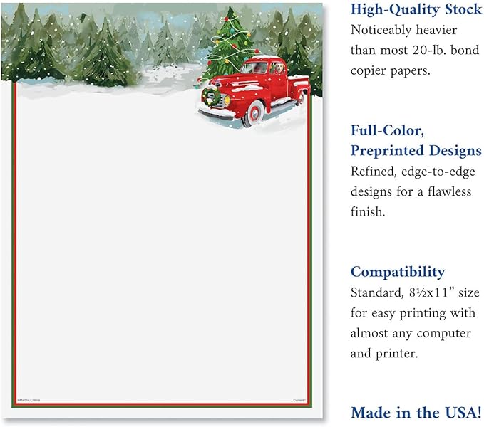 Red Truck Christmas Stationery - Holiday Letters, Printer Paper, 25 Sheets, 8½ x 11 Inch, by Current