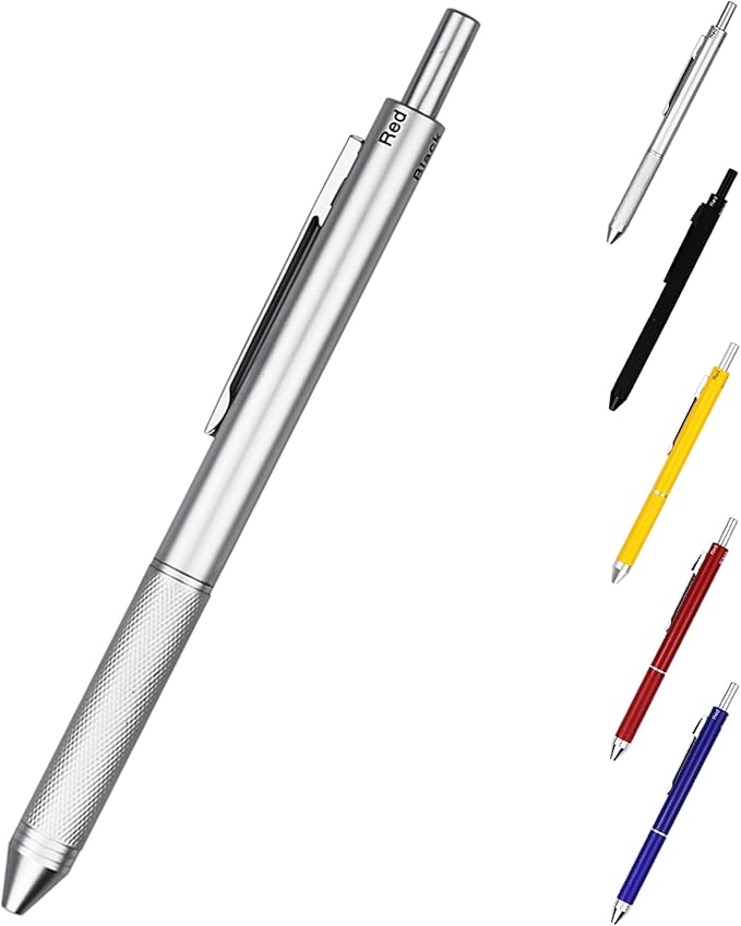 DUNBONG 4 in 1 Multicolor pen, Metal Cased Multifunction Pen, 0.5mm Mechanical Pencil, Red Ball Pen, Blue Ball Pen and Black Ball Pen (Silver)