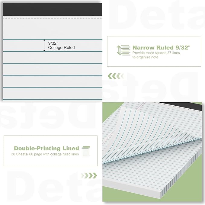 Legal Pads 8.5 x 11.75 Inch Notepad, 12 Pack White Legal Pads 8.5 x 11.75 College Ruled Notepads, Micro Perforated Desk Notepad with Study Backboard, White Notepads for School College Office Business