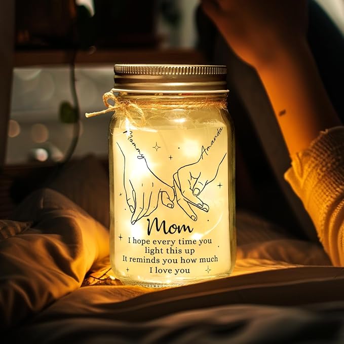 Mom, The Heart Of The Family Personalized Mason Jar Light, Mothers Day Birthday Gifts for Mom Grandma Sister Family, Mother Daughter Gifts for Her, Centerpiece Table Decorations