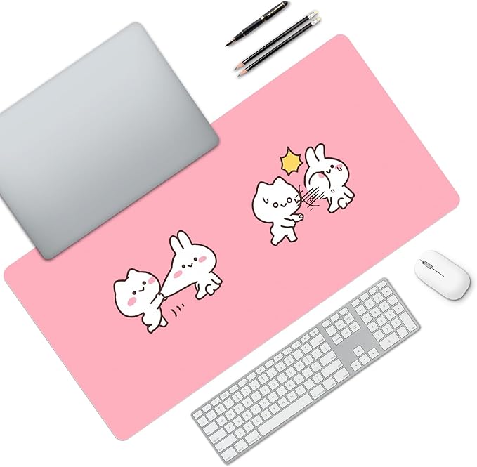 MAYCARI Cute Desk Mat Kawaii Mousepad, Anime Aesthetics Desk Pad XXL Cute Pink Funny Cats Mouse Pad Computer Keyboard Mat, Office Desk Pad Protector 31.5"X15.7"