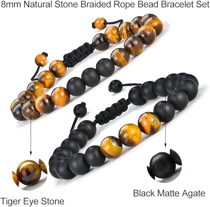 M MOOHAM Natural Stone Bracelets for Men - 8mm Tiger Eye | Matte Agate | Lava Rock Bracelets for Men Teen Boys Gifts Birthday Anniversary Christmas Gifts for Men Teens