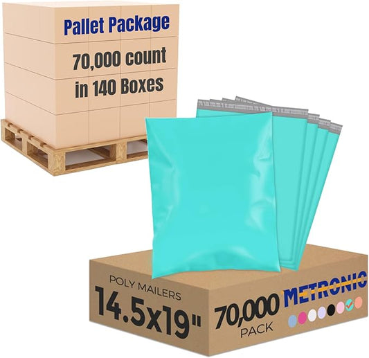 Metronic Poly Mailers 14.5x19 70000 Pack Large Shipping Bags for Clothing Mailing Bags with Strong Self-sealing Adhesive Waterproof and Tear-Proof Poly Bag Bulk in Teal
