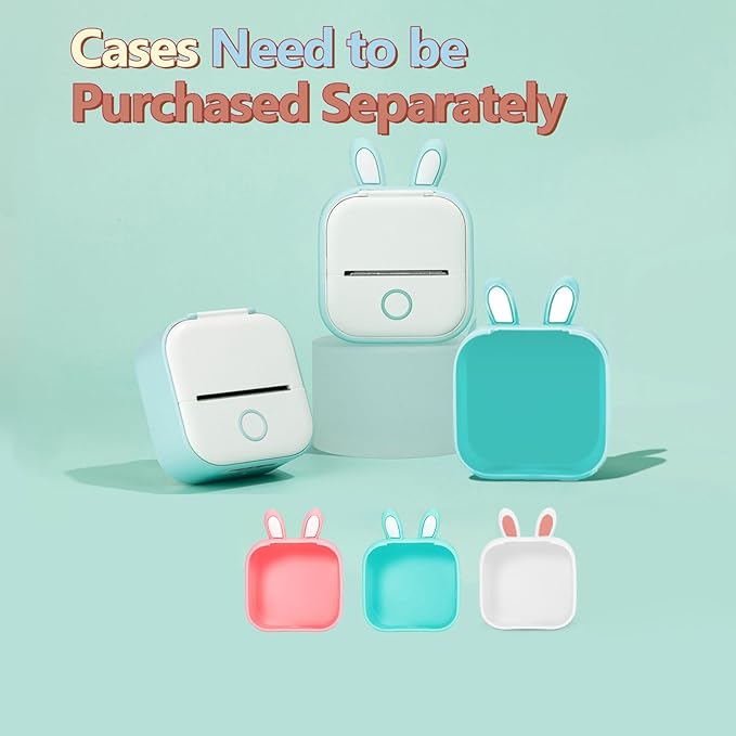 Memoking T02 Protective Case-Bunny Ears Shape Soft Silicone BPA-Free Cute Design Printer Cover, Compatible with T02 Mini Bluetooth Wireless Portable Mobile Pocket Printer, Green