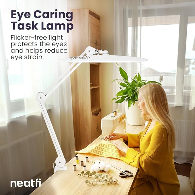 Neatfi XL 2,200 Lumens LED Task Lamp, 20W, 182 Pcs SMD LED, Dimmable, 4 Level Brightness, 3 Light Modes, Desk Light for Home, Office, Workbench (CCT, White)