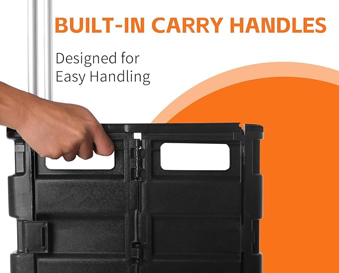 MaxWorks 50830 Collapsible Black Rolling Folding Dolly Cart for Teachers - Multi-Functional Teacher Dolly with Extra Storage, Durable Wheels, and Easy-to-Fold Design for Classroom, Office, Shopping