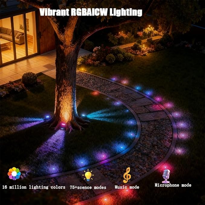 Outdoor Ground Lights 31FT Patio Decorations Smart Outdoor Christmas Lights with IC+RGB 20 Pathway Light IP67 Waterproof for Halloween Christmas Birthday Holiday Party APP/Remote Control