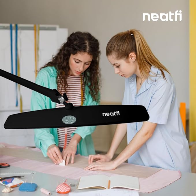 Neatfi Elite HD XL Task Lamp, 3 Adjustable Light Modes, 22 Inches Wide, 2260 Lumens, 84PCS SMD LED, Super Bright Desk Light, Non-Polar Dimming (CCT with Clamp, Black)