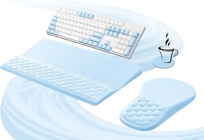 Ospelelf Ergonomic Mouse Pad and Keyboard Stand Wrist Rest Set, Memory Foam Comfort, Pain Relief for Typing, Office Desk Accessories,Blue