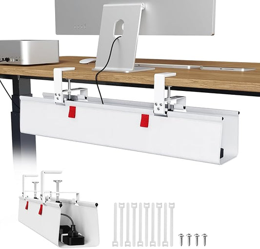 Univivi No Drill Under Desk Cable Management Tray, 28" Cord Organizer for Table, Clamp/Screw Mount Desk Cable Management, Premium Fabric Cable Management Tray for Office, Home