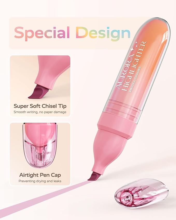 Four Candies 8 Pcs Highlighters Assorted Colors, Cute Pastel Highlighter Set, Quick-Dry, Soft Chisel Tip, No Bleed Bible Highlighter, Aesthetic Highlighters for School, Christmas