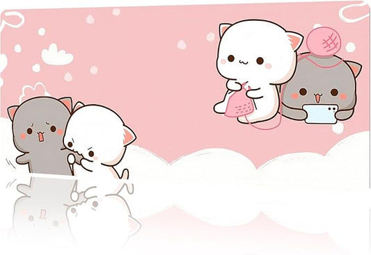 MAYCARI Cute Desk Mat Kawaii Mousepad, Anime Aesthetics Desk Pad XXL Cute Pink Cats Mouse Pad Computer Keyboard Mat, Office Desk Pad Protector 31.5"X15.7"