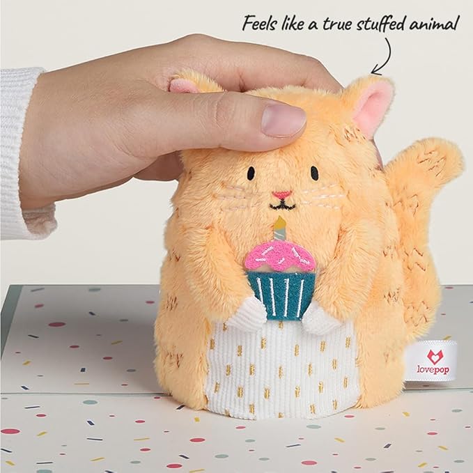 Lovepop Plushpop Soft Animal Pop-Up Card for Her and Him - 3D Birthday Greeting Card for Boys, Girls, Men, Women - Cupcake Cat - 6" x 8" Card
