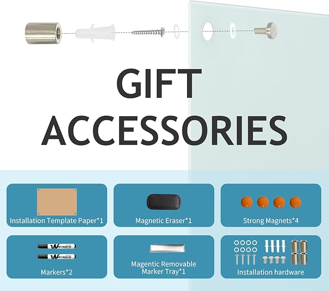 Magnetic Glass Dry Erase Board - White Board 48 x 96 Inch Wall Mounted Glass Whiteboard, Large Frameless White Board for Wall Office, Home & School,