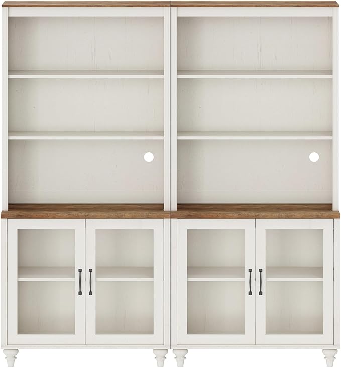 WAMPAT 5 Tier Wooden Bookcase 72" Tall Bookshelf with Adjustable Shelves and Storage Cabinet，Library Wood Bookshelves for Living Room, Study Room, Bedroom, White