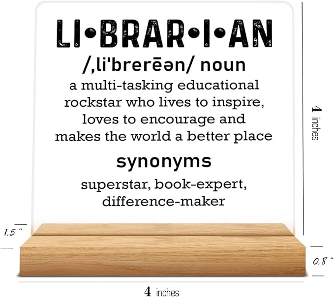 Librarian Gifts for Women Men, Birthday Gifts for Book Lover Bookworm, Librarian Definition Acrylic Desk Sign Decor