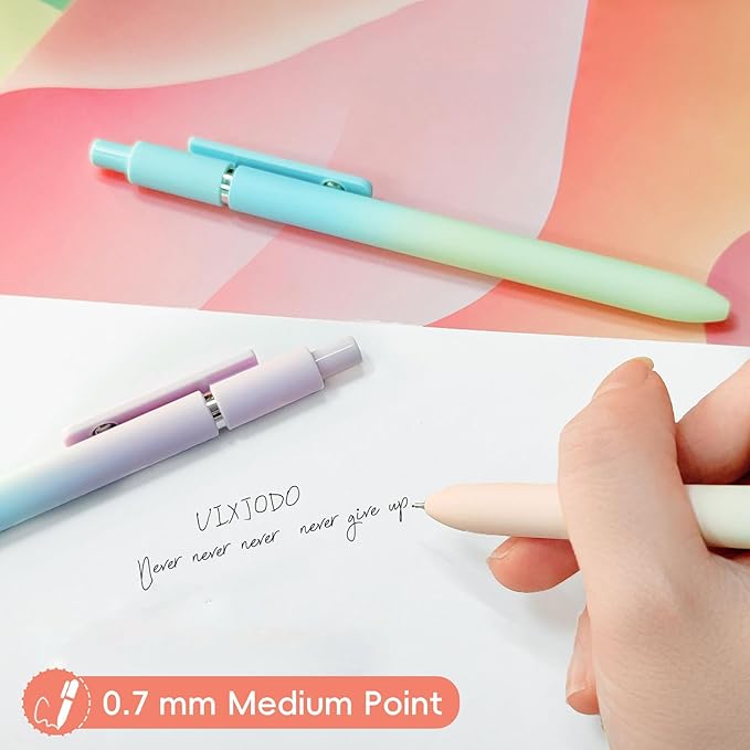 Gel Pens, 10 Pcs Black Ink Pens for Women, 0.7mm Medium Point Smooth Writing Pens with Silicone Grip, High-End Series Metal Clip Retractable Pens for Journaling Note Taking (10 Pcs Pastel)