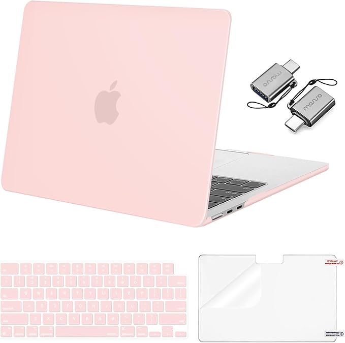 MOSISO Compatible with MacBook Air 13 inch Case 2025 2024 2023 2022 M4 A3240 M3 A3113 M2 A2681, Plastic Hard Shell&Keyboard Cover&Screen Film&Type C for MacBook Air 13.6 inch Case, Chalk Pink