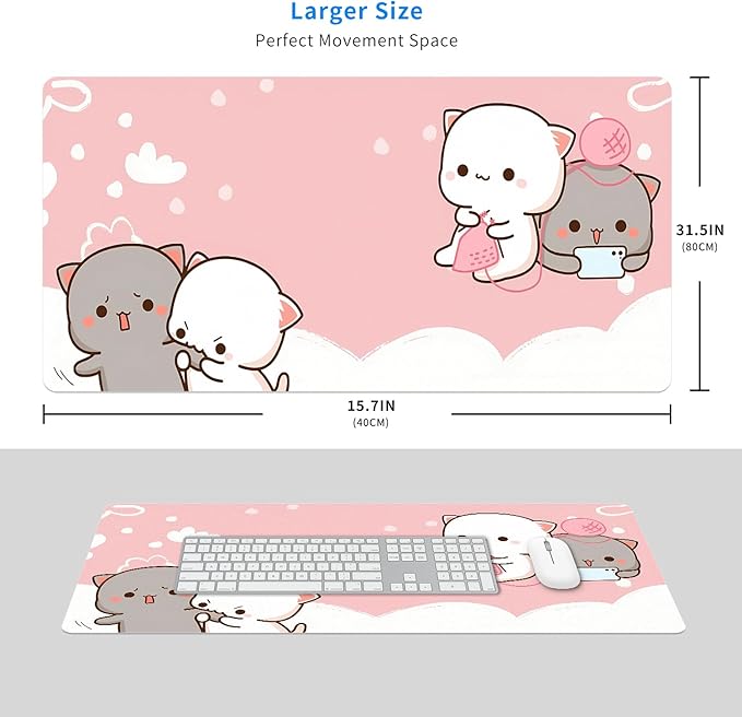 MAYCARI Cute Desk Mat Kawaii Mousepad, Anime Aesthetics Desk Pad XXL Cute Pink Cats Mouse Pad Computer Keyboard Mat, Office Desk Pad Protector 31.5"X15.7"