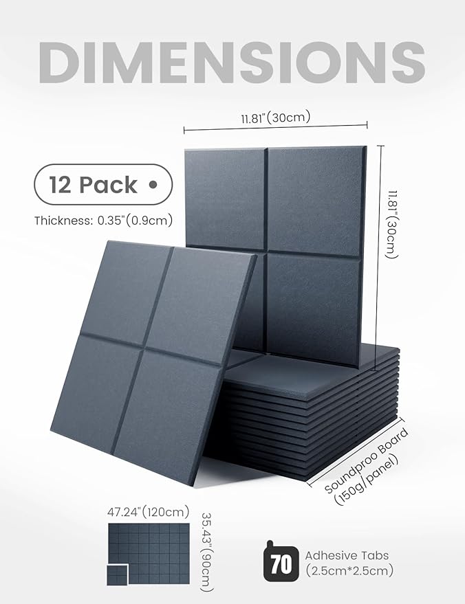 Large Felt Bulletin Board 48" x 36" Cork Board Alternative-12 Pack with 70 Safe Removable Adhesive Tabs, Cork Boards for Walls Cork Board for Home Office Classroom Pin Board-Denim Blue