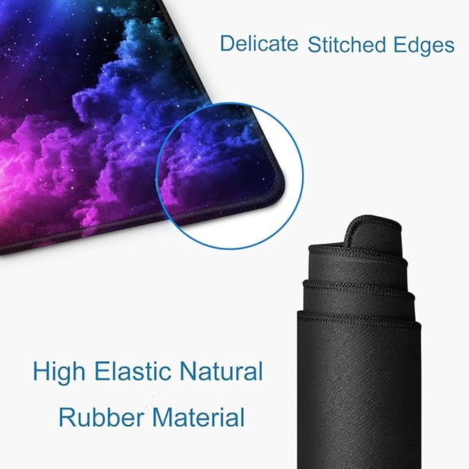 Mouse Pad Gaming, Large Mouse Pads for Desk, Keyboard Mouse Mat Desk Pad, Non-Slip Rubber Base with Stitched Edges Mousepad, 31.5x11.8in Colorful Galaxy