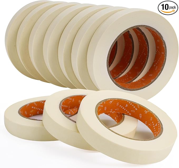 Masking Tape Bulk 10 Packs 0.75 Inch - Masking Tapes Artist Drafting Tapes White Beige, General Purpose for Craft, Art, Office, School, 3/4 Inch x 55 Yards x 10 Rolls