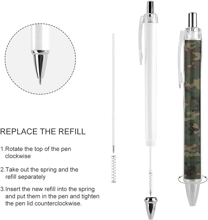 Womens Smooth Writing Pens, Cute Retractable Ballpoint Pens with Black Ink, Army Military Camouflage Tiger Stripe Camo Ball Point Pen Stationary for Teacher Writer, 0.5mm, 2 Pcs
