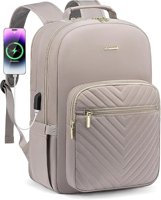LOVEVOOK Laptop Backpack for Women 17.3 inch,Cute Womens Travel Backpack Purse,Professional Laptop Computer Bag,Waterproof Work Business College Teacher Bags Carry on Backpack with USB Port,Taro Grey