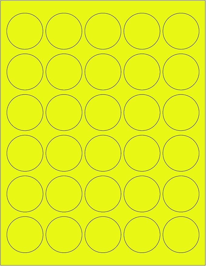 NextDayLabels - 8-1/2 x 11 Neon Color High Light Fluorescent Labels for Laser & Inkjet Printer (Yellow Fluorescent, 1.5" Round - 30 Per Page | 3000 Labels)