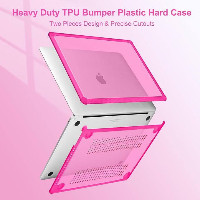 MOSISO Compatible with MacBook Pro 13 inch Case M2 2025-2016 A2338 M1 A2251 A2289 A2159 A1989 A1708 A1706, Anti-Cracking Heavy Duty Plastic TPU Bumper Hard Case&Keyboard Skin&Screen Film, Bright Rose