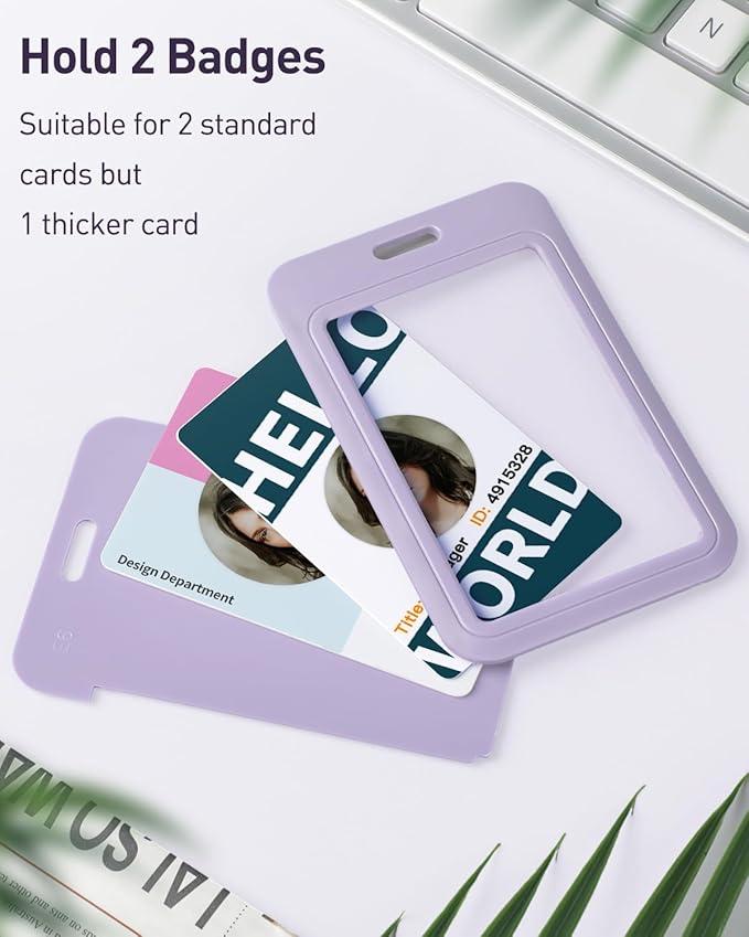 Uniclife 6 Pack Sliding ID Badge Holder Vertical Hard Plastic Case with Clear Window Light-Purple Card Protector for Office School ID Credit Cards Proximity Key Cards Driver’s Licenses and Passes