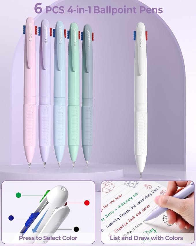 Four Candies 56 PCS Aesthetic School Supplies with Pencil Case, 6 Multicolor Pen, 12 Pastel Highlighters, 5 Gel Pens Black Ink, 9 Mechanical Pencils for Student Stationary Set Preppy Stuff (Purple)