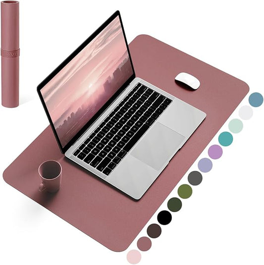YSAGi Non-Slip Leather Desk Pad, Waterproof Laptop Computer Desk Keyboard Mat, Table Protector Blotter Mat, Large Mouse Pad for Office/Work/Home/Decor(Dark Pink, 23.6" x 13.7")