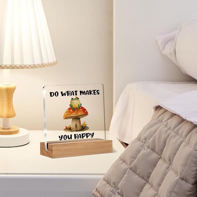 Mushroom Decor, Cottagecore Gifts for Women Men, Nature Frog Decorations, Do What Makes You Happy Bedroom Desk Decor Signs Plaque