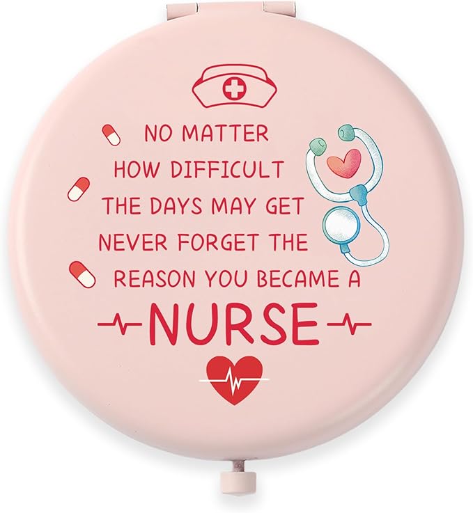 Nurse Gifts for Women Girls Christmas Stocking Stuffers Nurse Week Gifts Pink Small Handheld Makeup Mirror for Nursing Student Personalized Nurses Gift for Birthday Graduation Valentines Day