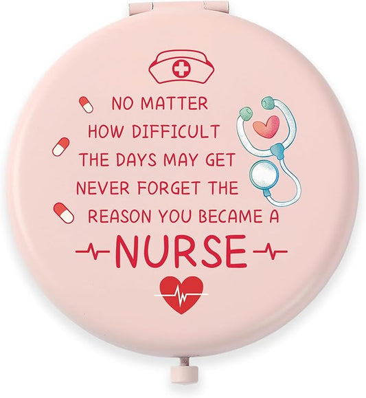 Nurse Gifts for Women Girls Christmas Stocking Stuffers Nurse Week Gifts Pink Small Handheld Makeup Mirror for Nursing Student Personalized Nurses Gift for Birthday Graduation Valentines Day