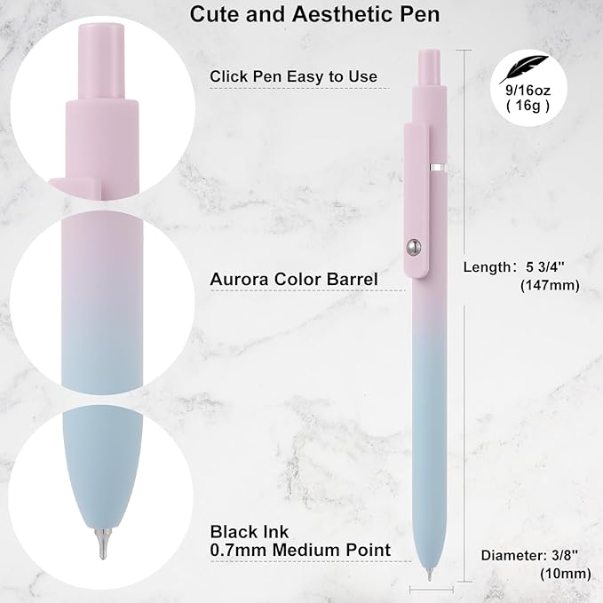 LINFANC 12 Pack Gel Pens Cute Medium Point 0.7mm Black Ink for Journaling Aesthetic School Supplies Office Supplies