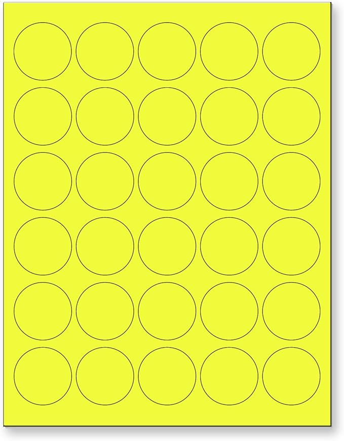 NextDayLabels - 8-1/2 x 11 Neon Color High Light Fluorescent Labels for Laser & Inkjet Printer (Yellow Fluorescent, 1.5" Round - 30 Per Page | 750 Labels)