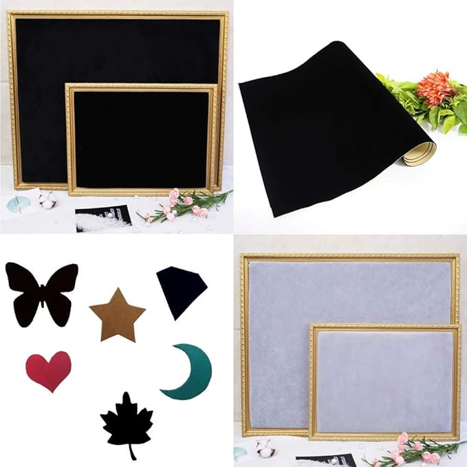 Self Adhesive Sheets, Adhesive DIY Felt Sheets for Art & Crafts, Peel & Stick Drawer/Jewelry Box Liner, Solid Color Felt Wallpaper (14.6" x 39.4", Black) - 2pcs