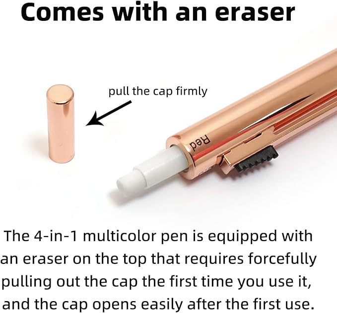 YOUMI Multicolor pen 4 in 1 Multifunction Pen with Metal Cased 0.5mm Mechanical Pencil Red Ballpoint Pen Blue BallpointPen and Black Ballpoint Pen Gift for Journaling (Silver)