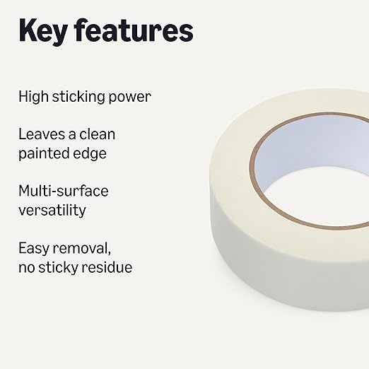 Amazon Basics Multi-Surface Masking Tape, 1.41 inches x 60 Yards, 1 Roll, White