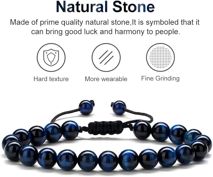 M MOOHAM Natural Stone Bracelets for Men - 8mm Tiger Eye | Matte Agate | Lava Rock Bracelets for Men Teen Boys Gifts Birthday Anniversary Christmas Gifts for Men Teens