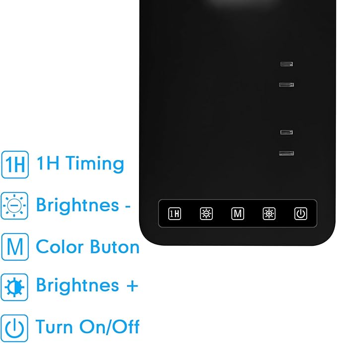 Smart Desk Lamp with 4-in-1 Charging Station (2 AC outlets, Type-C, USB-A Ports), 5 Color temperatures and 5 Brightness Levels, Adjustable gooseneck arm, Eye-Friendly Lighting for desks, bedrooms