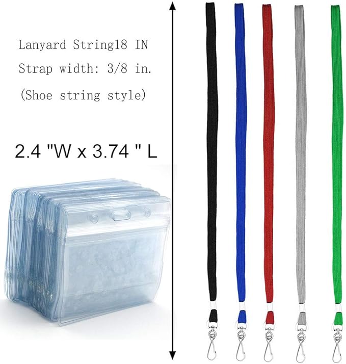 Name Tags Green Lanyards/Badge Holder Pairs Woven Round Lanyard & Horizontal Sealable Waterproof Clear Plastic ID Card Lanyards with id Holder Name Badges (Green, 50 Pack)