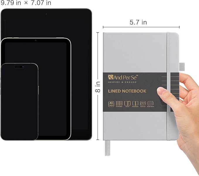 &And Per Se Lined Journal Notebook, 160 Pages, A5 5.7 x 8 inches College Ruled Thick Paper Notebook Journals for Writing, Hardcover Notebooks for Women Men Office School (1 Pack, Grey)