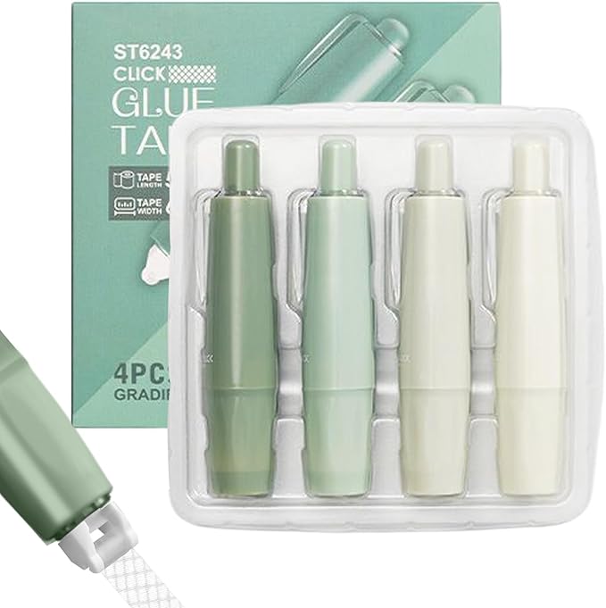 Double Sided Tape Roller - 4 Pieces Retractable Adhesive Dispenser, Sticky Scrapbook Tape, Heavy Duty Easy to Use Design, Excellent DIY Craft Accessory, Home School Office Journaling