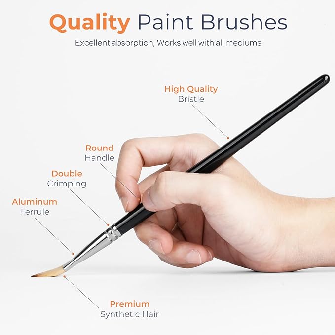 Nicpro 30pcs Paint Brush Set, Professional Paintbrushes with Paint Spatula and Cloth Roll, Craft Paint Brushes for Acrylic Painting, Oil, Watercolor, Gouache, Art Supplies for Artists and Beginners